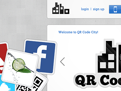 QR Code City homepage button home icon navigation site web