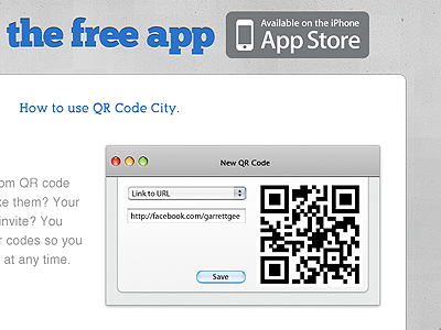 QR Code City homepage steps button home icon navigation site web