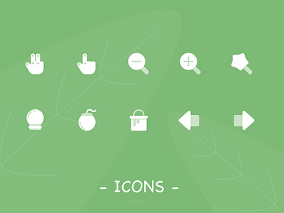 Icons back bombs green hand icon leaf light bulb magic magnifier paint bucket