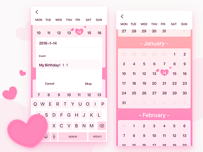 Calendar-JPG app birthday calendar keyboard love pink screen sketch ui