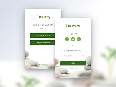 Recovery app button clean debut design interface ios layout login screen mobile social ui ux