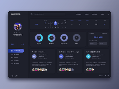 Dashboard | Deep Dark theme app button calendar card clean colors dark theme dashboad debut design filter interface layout minimal navigation table ui ux web web design