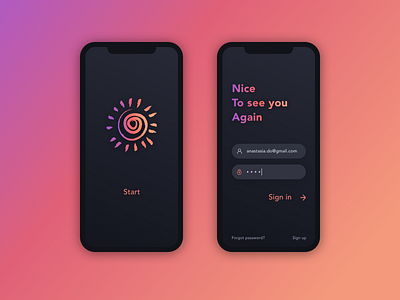 Sign in app button clean color dark theme fields gradient login screen minimal mobile sign up sing in splash screen ui ux