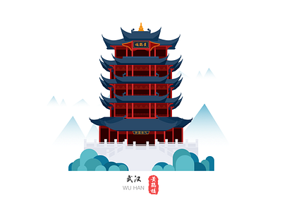 武汉-黄鹤楼 ui 插画设计