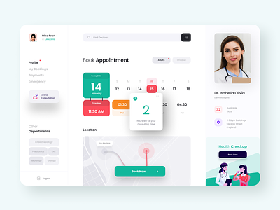 Doctor Booking App app booking booking app clean colors creative design doctor app doctors experience green medical medical app red ui uidesign uiux uiuxdesign ux white