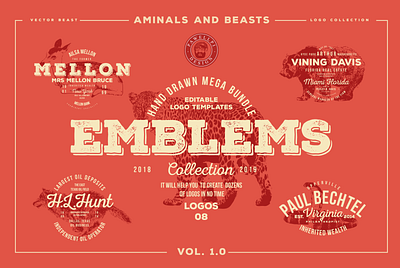 Emblems 01 Cover animal beast branding collection emblems logo nimals pawellpi premium red the bundle typography vintage