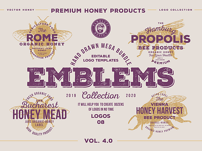 PREMIUM HONEY PRODUCTS bee beer label bees creative market download honey honey bee honeybee honeycomb logo logo template premium