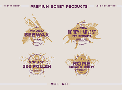 Emblems 04 OUT 01 bee beer label bees branding collection design elegant high end honey honey bee honeybee honeycomb honeymoon logo pawellpi premium