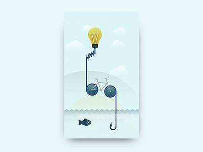 Personal illustration art bicycle digital drawing fish illustration landscape light mountain postcard poster sea