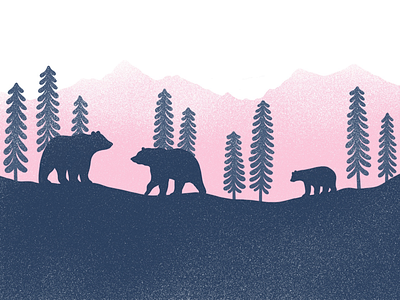Out in the woods animals bears illustration mountains nature photoshop procreate