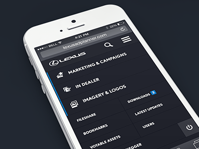 Lexus Asset Portal Mobile Menu application extranet navigation responsive