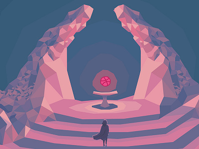 Summoned adventure altar cave dais debut fantasy girl lowpoly magician stone