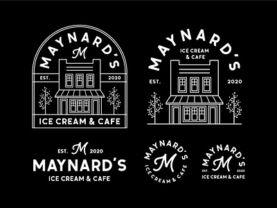 Maynard's Ice Cream & Cafe apparel badges branding cafe food geometric graphic design ice cream icon illustration label lineart logo monogram monoline packaging portroyal product t-shirt vector
