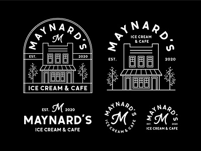 Maynard's Ice Cream & Cafe apparel badges branding cafe food geometric graphic design ice cream icon illustration label lineart logo monogram monoline packaging portroyal product t shirt vector