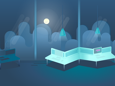 The office at night - Globant MED desk developer illustration office vector visual design workplace