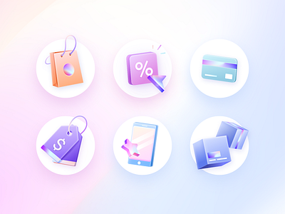 E-commerce Icons Set app board box card delivery design details e commerce gradient holographic icons illustration payment phone set shadow shop ui ux vector