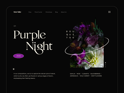 Purple Night - Web Design bouquet clean dark design digital e commerce flat florist flowers icon illustration minimal photo plant sharp shop typography ui ux web