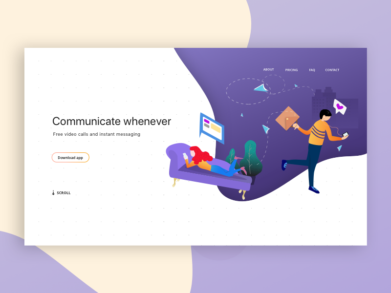 Landing for a chat app people communication app mobile web ui ux landing colours webdesign illustration drawing