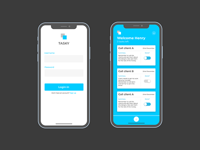 Tasky rebound app debut design minimal mobile app ui