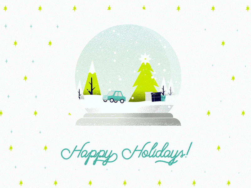 Holiday Postcard car christmas globe holidays snow snowglobe sparkles