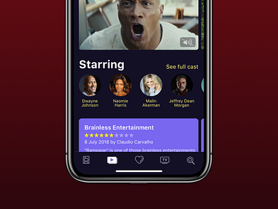 Movie screen dark Rampage 2018 actors app cast cinema ios iphone mobile movie movies starring ui ux