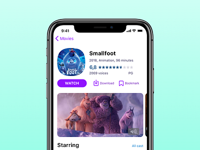 Movie app — Smallfoot with watch button