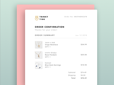 Daily UI 17-Email Receipt daily ui e commerce email receipt feminine minimal order confirmation sketch
