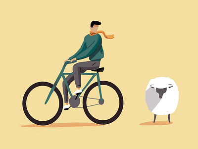 Small City Life bike bikes character drawing illustration sheep