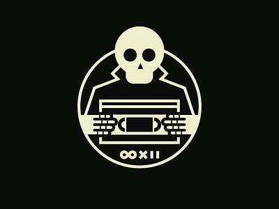 VHS Creep badge circle crest emblem horror icon logo minimalist podcast podcast art simple skeleton skull vhs