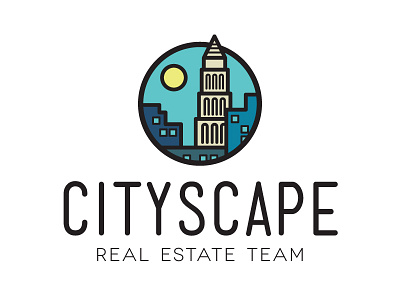 Cityscape blue building city logo sun thick lines