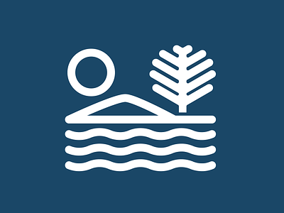 Thick Linescape brand earth flat horizon icon illustration lake landscape logo monoline mountain ocean simple sun thick lines tree water wilderness