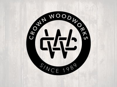 Crown Woodworks brand branding c circle cw identity lockup logo monogram w wood