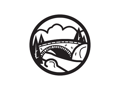 Rock Creek badge branding bridge circle creek icon logo river