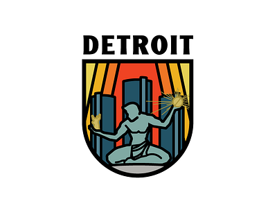 Detroit badge buildings city crest detroit flat icon logo michigan shield skyline thick lines