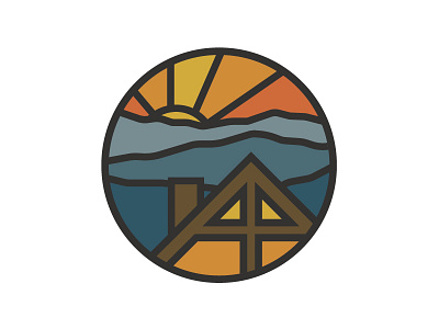 Georgia's on my mind a frame cabin geometric icon mark mountains simple sunrays sunset thick lines vector