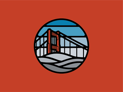 Golden Gate architecture badge california circle enamel pin flat fog golden gate bridge icon san francisco thick lines