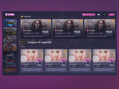 E-Girl Streaming & Play-Along Website Design gaming ui uidesign uiux web web design webdesign website website design