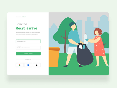 Sign Up for RecycleWave dailyui modal recycling signup ui uidesign uiux web webdesign website