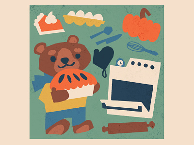 Friends Feast - Bear bear cute design fantasy flat food illustration midcentury modern retro vintage