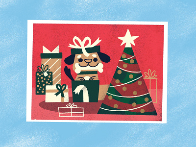 Rude Pets Club Christmas - Puppy Presents christmas cute design dog flat greeting cards illustration merch design midcentury modern product design retro