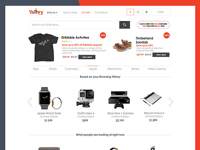 Homepage for a shopping website