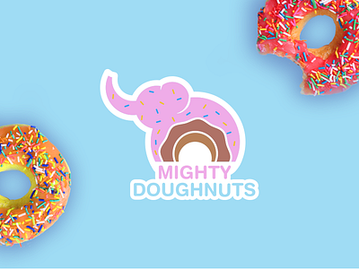 Mighty Doughnuts logo doughnut elephant logo logo design pink vector