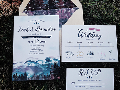 Between the Pines watercolor wedding suite stationary watercolor wedding wedding suite