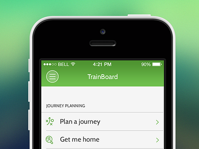 Home Screen - TrainBoard application flat gradient home homepage journey train transportation travel trip