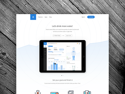 Smart Water Landing Page concept drink flat health healthcare home automation icon illustration landing page smart visualization water web design website