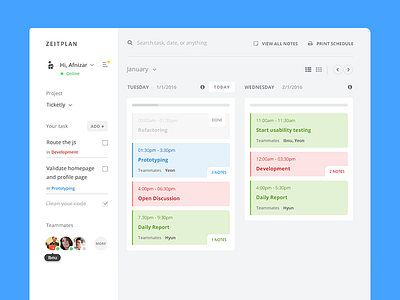 Zeitplan Schedule+Task application blue board dashboard desktop flat kanban minimal productivity simple task todo web design