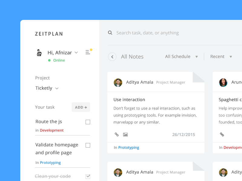 Zeitplan Notes application desktop flat interaction web design
