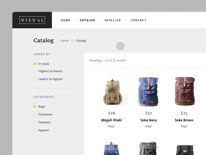 Visval Catalog add to cart animation black catalog ecommerce flat interaction minimal shopping simple web design white