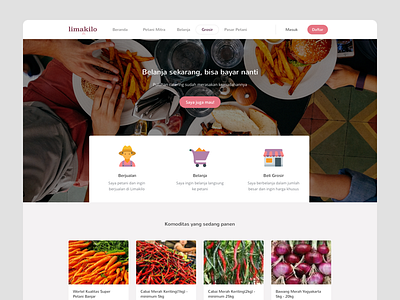 Limakilo Grosir Page card flat grocery header landing page minimal simple startup web design website