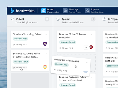 Beasiswakita - User Board application board clean concept dashboard grid kanban layout minimal scholarship simple text trello web design